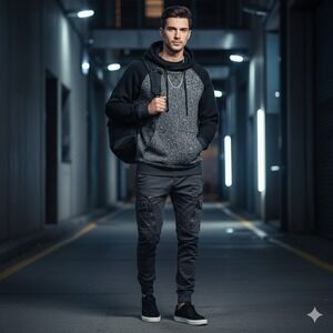 Brooklyn Cloth Men's Marled Knit Hoodie Black Grey Urban Cozy Core Streetwear M